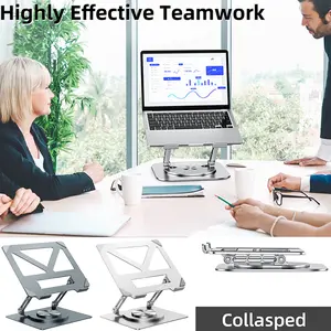 Adjustable Laptop Stand for Desk, Ergonomic Riser with 360° Rotating Base, Foldable Notebook Computer Holder, 10-17" Laptops, Silver/Gray