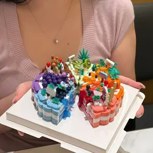 Assembling Building Blocks Set Birthday Cake Dessert Building Blocks Strawberry Chocolate Building Blocks Decoration Creative Building Blocks Girl's Birthday Gift, Building Block Sets, Building Kit