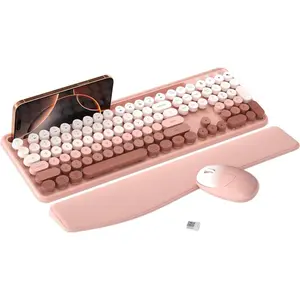 Colorful  Computer Keyboard and  Combo with Phone Holder, Wrist Rest, Typewriter , 2.4GHz , Full-Sized Optical  for PC and Laptop(Peach Colorful)