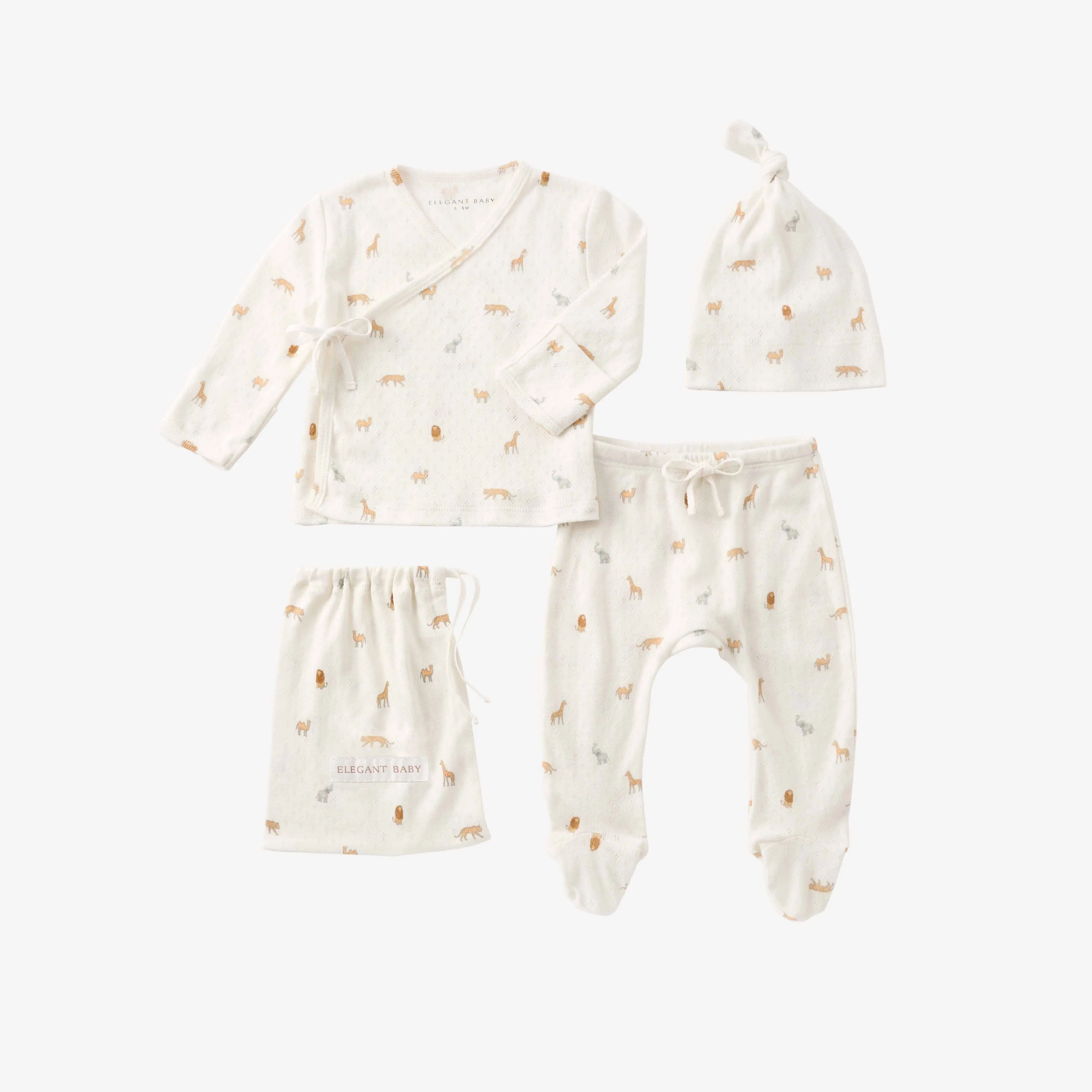 Neutral Safari Print Organic Cotton Pointelle Layette 3 Pc Gift Set