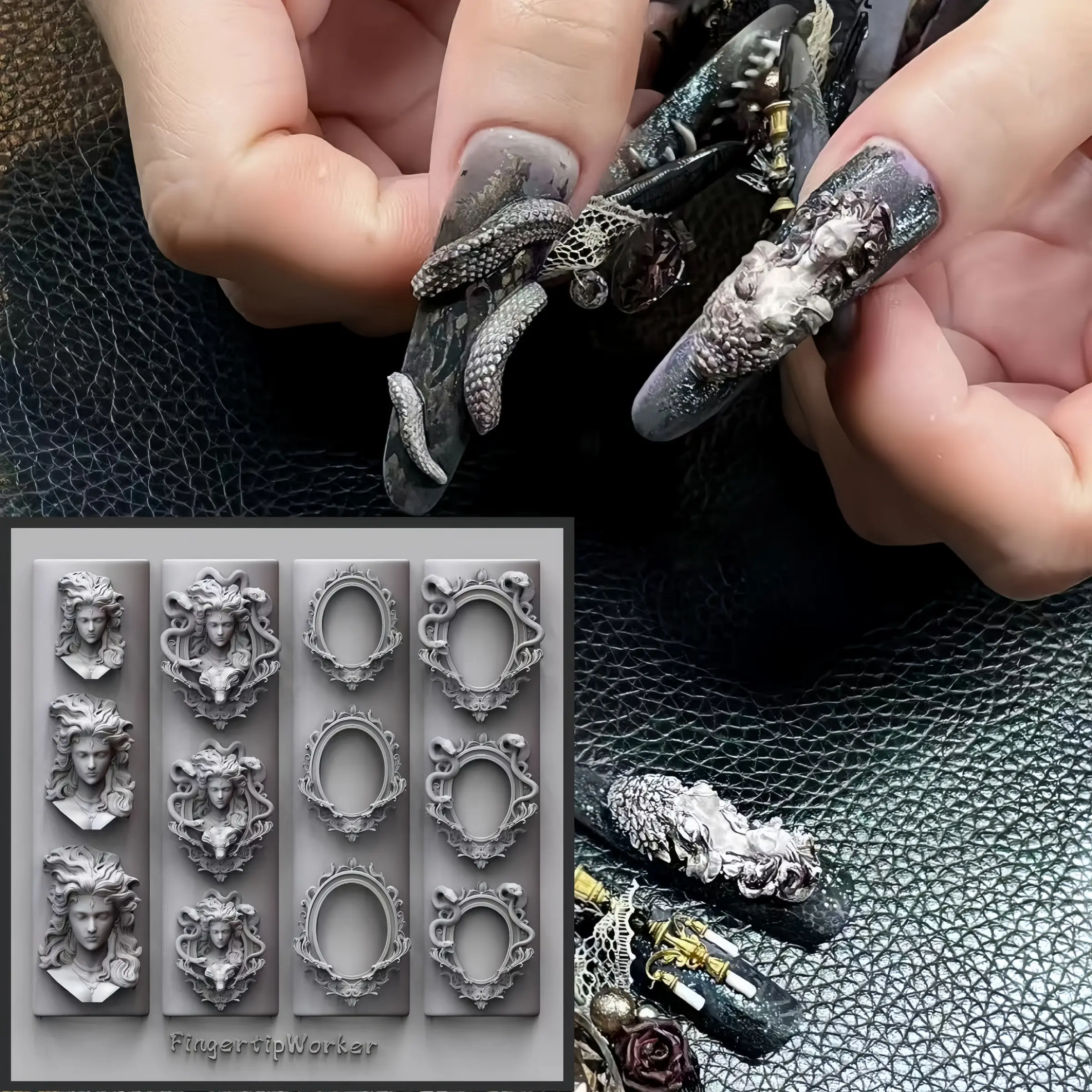 Medusa Snake Head Nail Art Mold, Silicone DIY Creative Dark Style, 3D Decorative Frame for Manicure, Unique Design for Nail Decoration, Nail Art Tools, Nail Art Products
