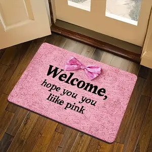 Pink Bow Welcome Doormat, "Hope You Like Pink" Quote, Non-Slip Backing. Absorbs Dirt & Moisture, Easy to Clean. Perfect for Girly & Pink-Themed Entryway Decor, Floor Mat