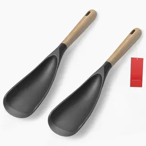 Cooking Spoon for Nonstick Cookingwares,  Spatula Spoon for Mixing, Scoop, and Scrape, (Black-2 pack, 11.4'')