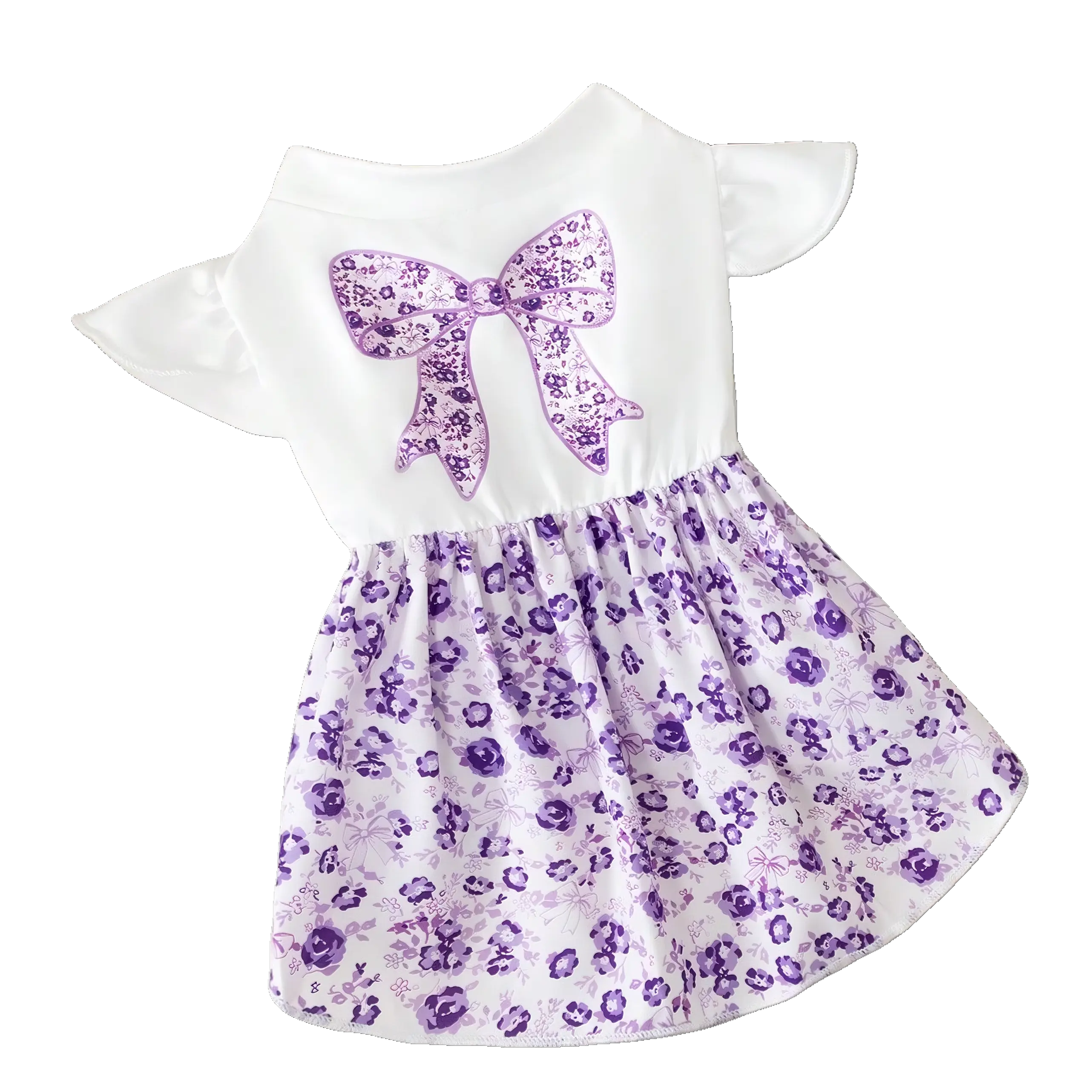 Pet Clothes Dog Cat Dress Bow Purple Flying Sleeve Yorkshire Terrier Maltese Teddy Bichon Bear Pomeranian Bulldog For Daily Use A169