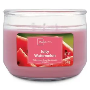 Mainstays Juicy Watermelon Scented 3-Wick Glass Jar Candle, 11.5 oz