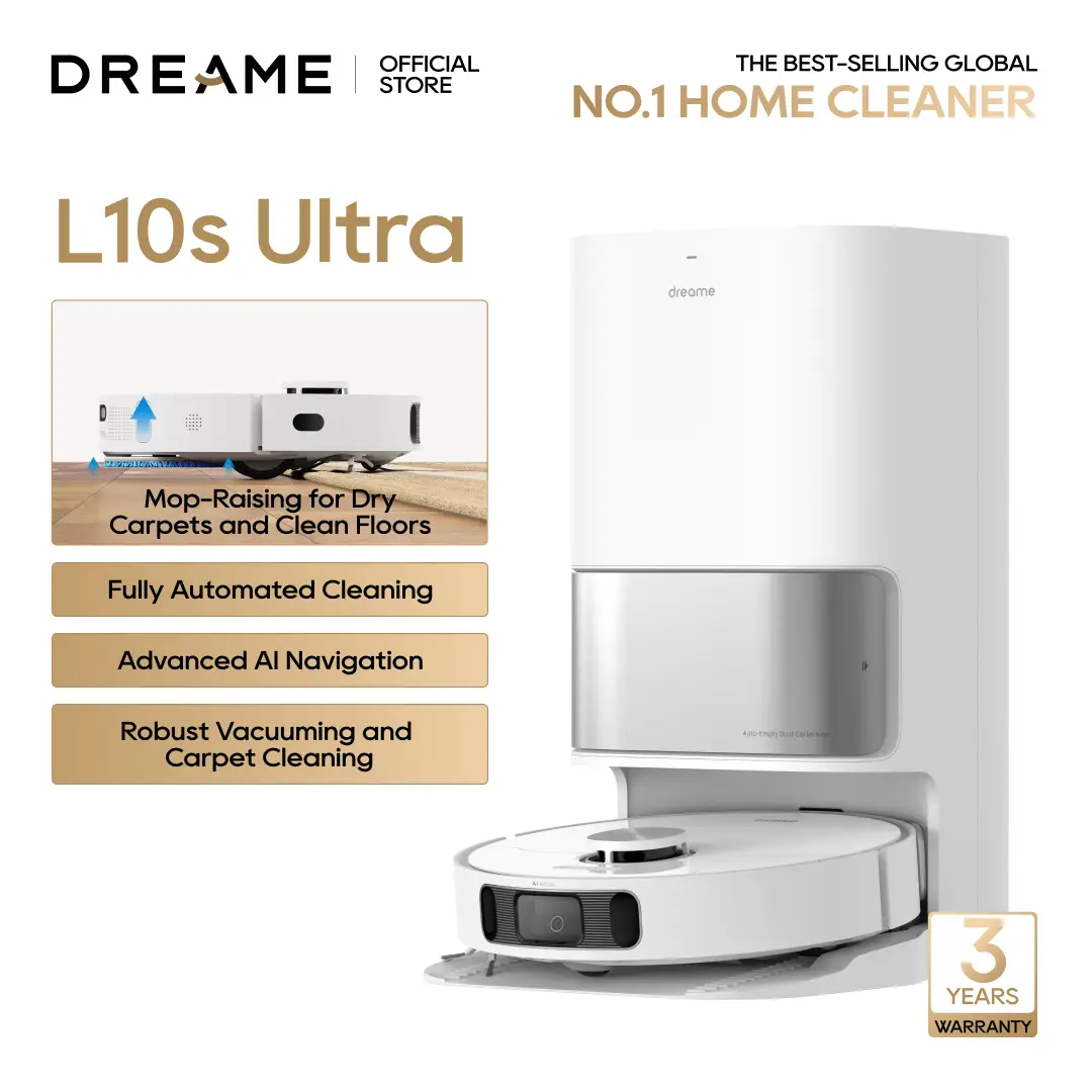 Dreametech L10s Ultra/ L10s Ultra Gen2 Robot Vacuum and Mop Combo, Auto Mop Cleaning and Drying, Self-Refilling and Self-Emptying Base for 60 Days of