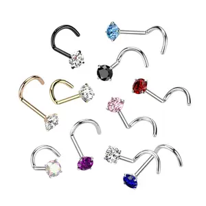 18G 20G Corkscrew Nose Studs Rings Implant Grade Titanium Stud Nose Screw Nostril Jewelry 1/4 Inch