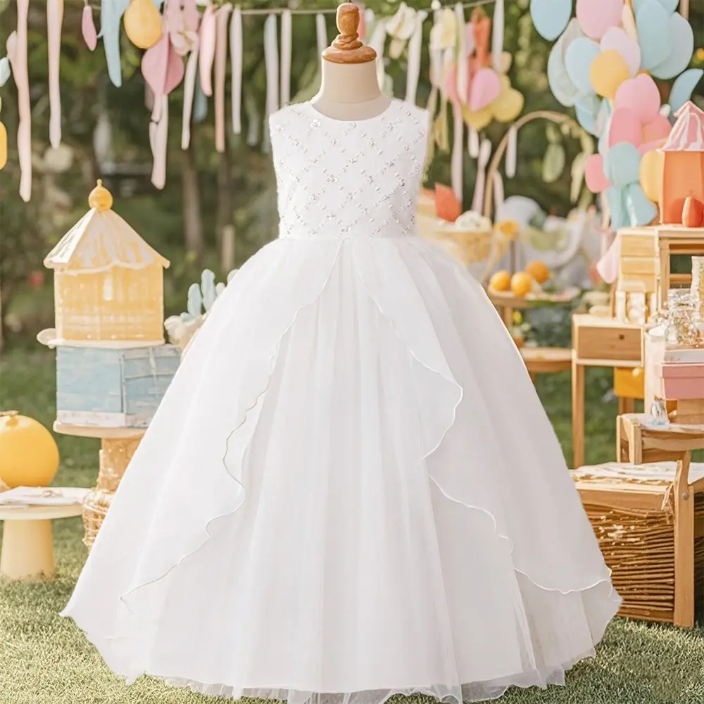 0086 Young Girl Tulle Princess Dress For Birthday Or Casual Party Dress For Girls Teen Girl Tulle Prom Dress White Elegant Dress
