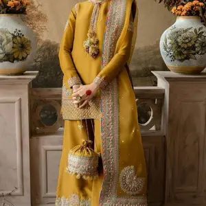Elegant Mustard Yellow Embroidered Kurta Set with Matching Dupatta for Festive Occasions
