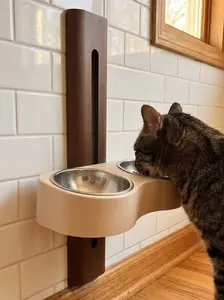 No-Drill Wall Mounted Adjustable Elevated Pet Bowls, Tilted Dual Stainless Steel Set for Cats & Small Dogs