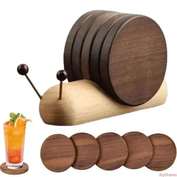 5Pcs Wooden Snail Coaster Set - Cute Drink Mats for Housewarming, Table Decoration, Home Decor, Coffee Table & Living Room Daily Use, Decoration For Table