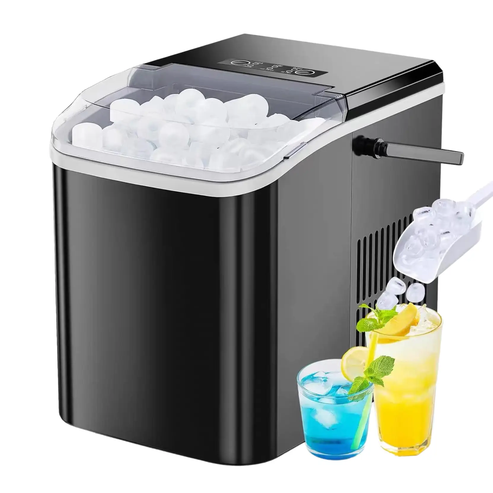 Countertop Ice Maker with Handle, 26lbs/24H Portable Quiet Compact Machine, 9 Bullet Cubes Ready in 6 Mins, Self-Cleaning for Home Kitchen