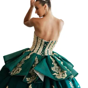 Emerald Green Quince Dress - Elegant Womenswear with Gold Accents