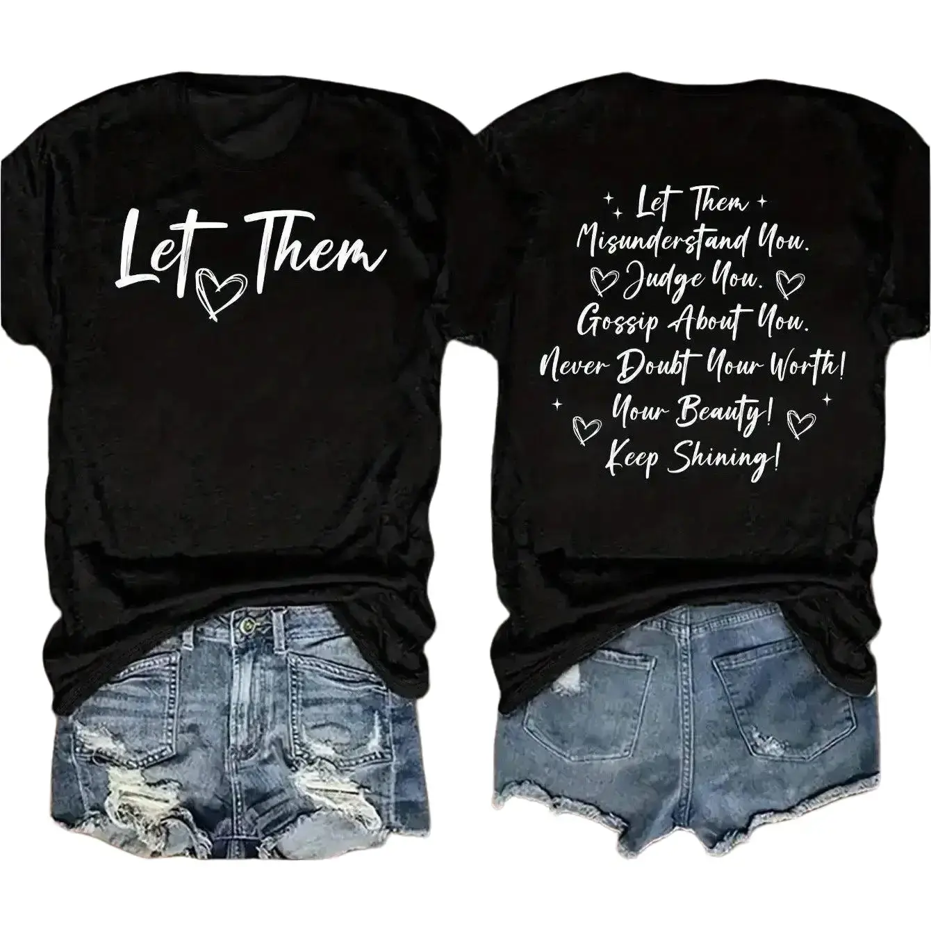 Women's Inspirational Graphic T-Shirt - Let Them Hold You Quote, Black Short Sleeve Crew Neck, Double-Sided Print, Perfect Gift for Spring and Summer, Casual Wear Sincere Message Shirt Coach Appreciation Apparel,shop