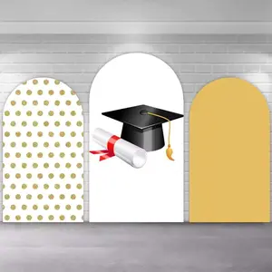 Class of 2026 Graduation Arch Covers Stretchy Backdrop, Gold Polka Dot Cap Diploma Design, Chiara Wall Decor Photo Backdrop