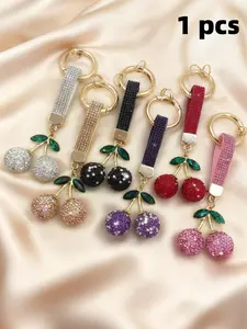 Cute Fruit Cherry Bag Charm Keychain, Durable Metal Material, Backpack Pendant, Unique Fruits Design with Crystal Inlay, Unisex Gift, Trendy Cute Keychain