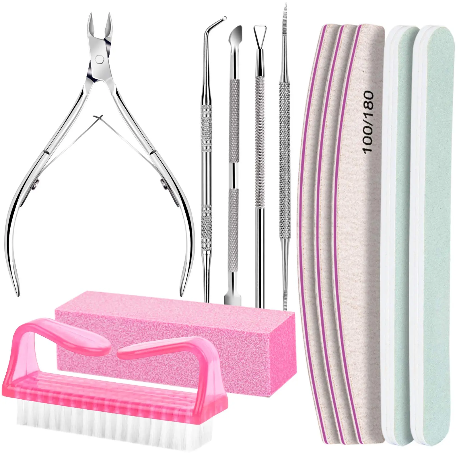 12 PCS Nail Care Kit, Nail Files 100/180, Nail Buffer Block, Cuticle Nippers, Cuticle Trimmer, Cuticle Pusher, Nail Tools, Nail Kit, Pedicure & Manicure Tools, Nail Prep Kit, Manicure Kit for Women