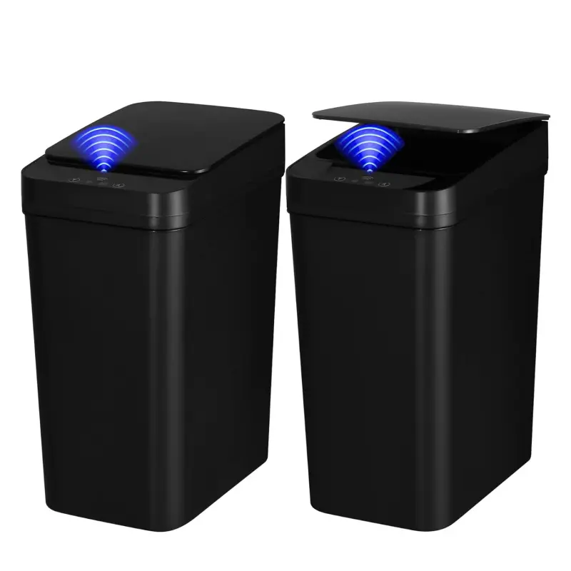 2 Pack Bathroom Trash can,Touchless Trash Can,Automatic Motion Sensor Trash Bin with Lid,2.4 Gallon Garbage Can, Kitchen, Bathroom, Office, Bedroom Trash can (Black+Black)
