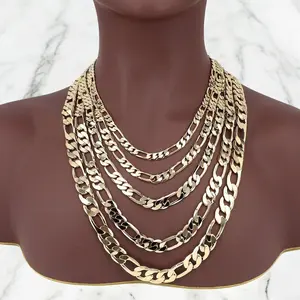 MaxBling81 14K Stamped Premium Gold Brass Figaro Chain Necklace, 4mm-12mm Multi-Size Hip Hop & Daily Wear Fashion Jewelry Accessory for Men