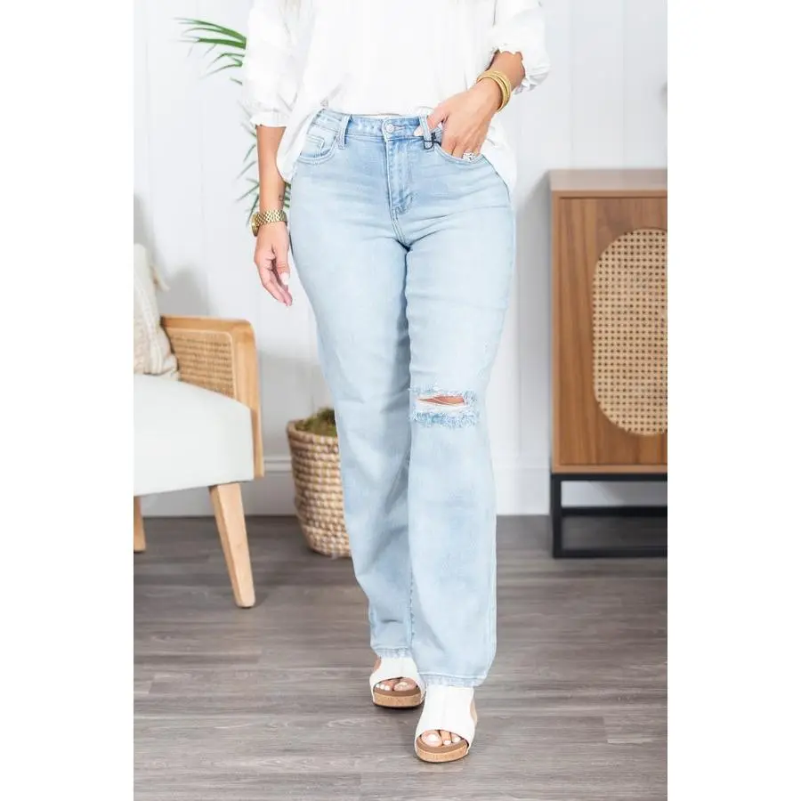 Women's Judy Blue Christina Back-Destroy Denim Pants, Cotton Relaxed Straight Jeans Bottoms, Odd Sizes
