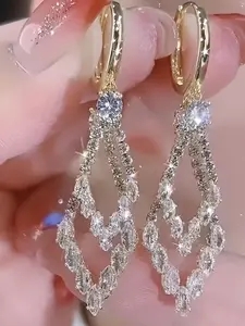 Elegant Luxury Zirconia Gemstone Drop Earrings with Alloy Material and Geometric Pattern, Perfect for Parties and Gifts, Stylish Jewelry for Women, Fashion Accessory, Drop Design