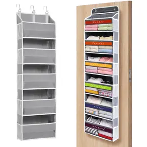 Over The Door Organizer Storage 6 Tier Hanging Organizer with 6 Large Pockets Clear Mesh Side Pockets Anti Tilt Design 44 lb Capacity Space Saver for Bedroom Bathroom Kitchen Pantry Food Storage