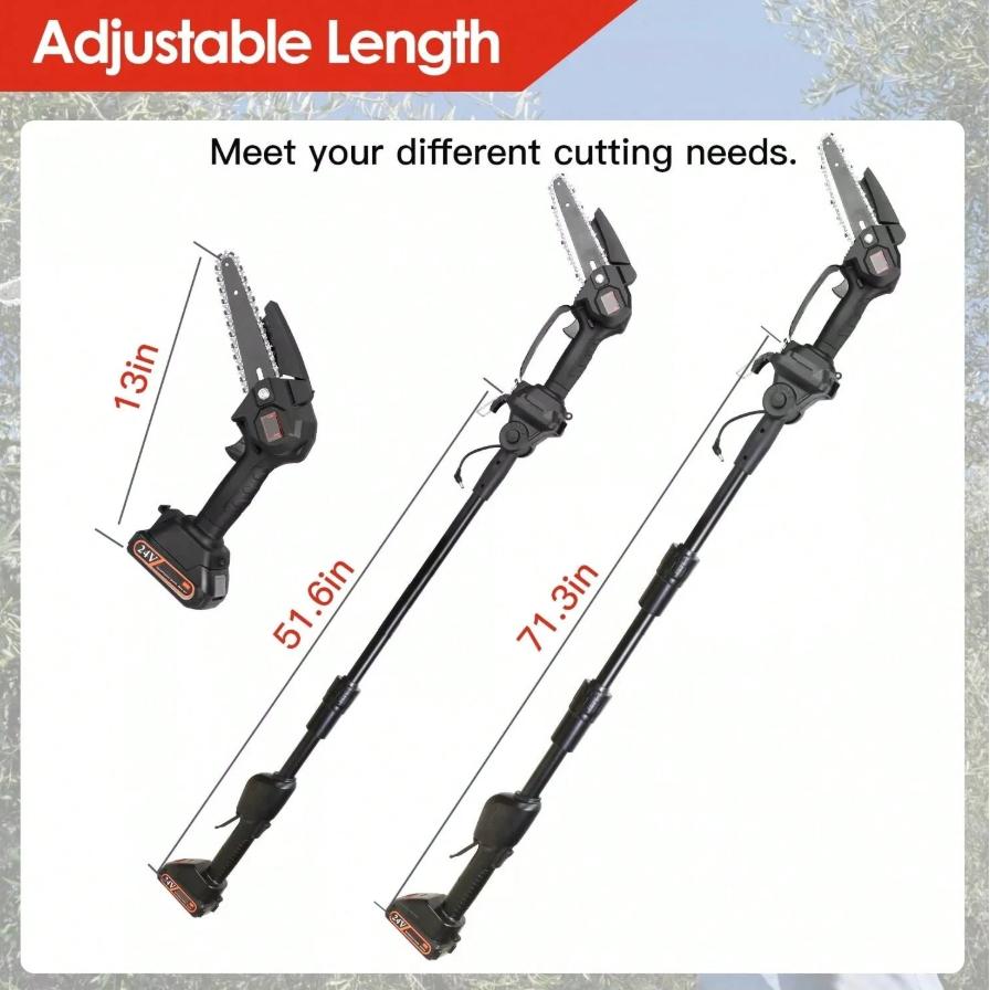 2 in 1 Cordless Pole Saw & Mini Chainsaw with 2 Batteries, Power Electric Polesaw for Tree Trimming, Chain Saw with Extension Pole