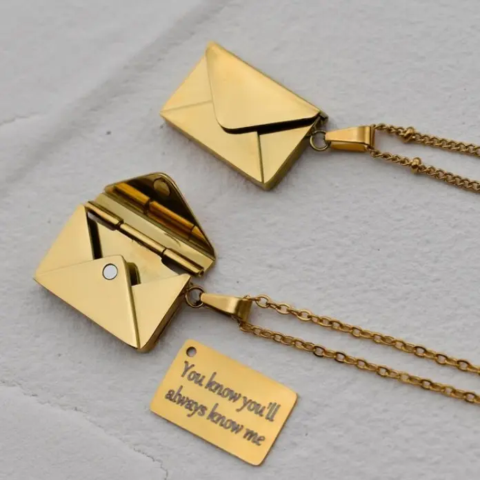 Silver and Gold Envelope Locket Necklace – Customizable Love Message