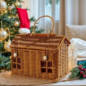 Handmade House-Shaped Basket with Lid, Party Candy Storage, Gift Box, Desktop Organization, Farmhouse Style Home Decor, All Seasons