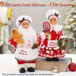 Festive Chef Grandparents Nutcracker Decorations, 12 Inch Santa & 11 Inch Chef Figurines with Merry Christmas Sign for Holiday Displays