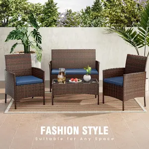 Amopatio 4 Pieces Patio Furniture Set, Outdoor Grey Rattan Wicker Conversation Sets Sectional Sofa with Cushions for Balcony Porch Garden