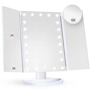 Makeup Mirror with Lights, Trifold Vanity Mirror with 2X 3X 10X Magnification and Touch Control, Lighted Beauty Mirror, Bathroom Accessories