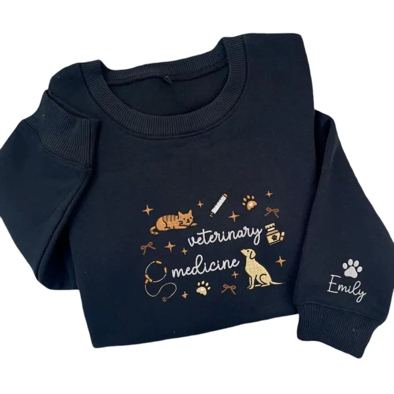 (Ship from US)Embroidered Veterinary Medicine Sweater, Vet Tech Gift, Veterinarian Icons Sweatshirt, Veterinary Nurse , Vet St, Gift For Her