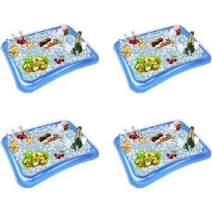 4-Pack Inflatable Serving Bar Coolers for Parties, Ice Food Drinks Buffet Server Tray for Outdoor Party
