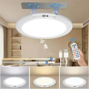 GKV Rechargeable LED Ceiling Lamp - Human Body Sensing, 3 Lighting Modes, Battery-Powered Remote Control Dimming & Timing, Ideal for Bathroom, Living Room, Corridor