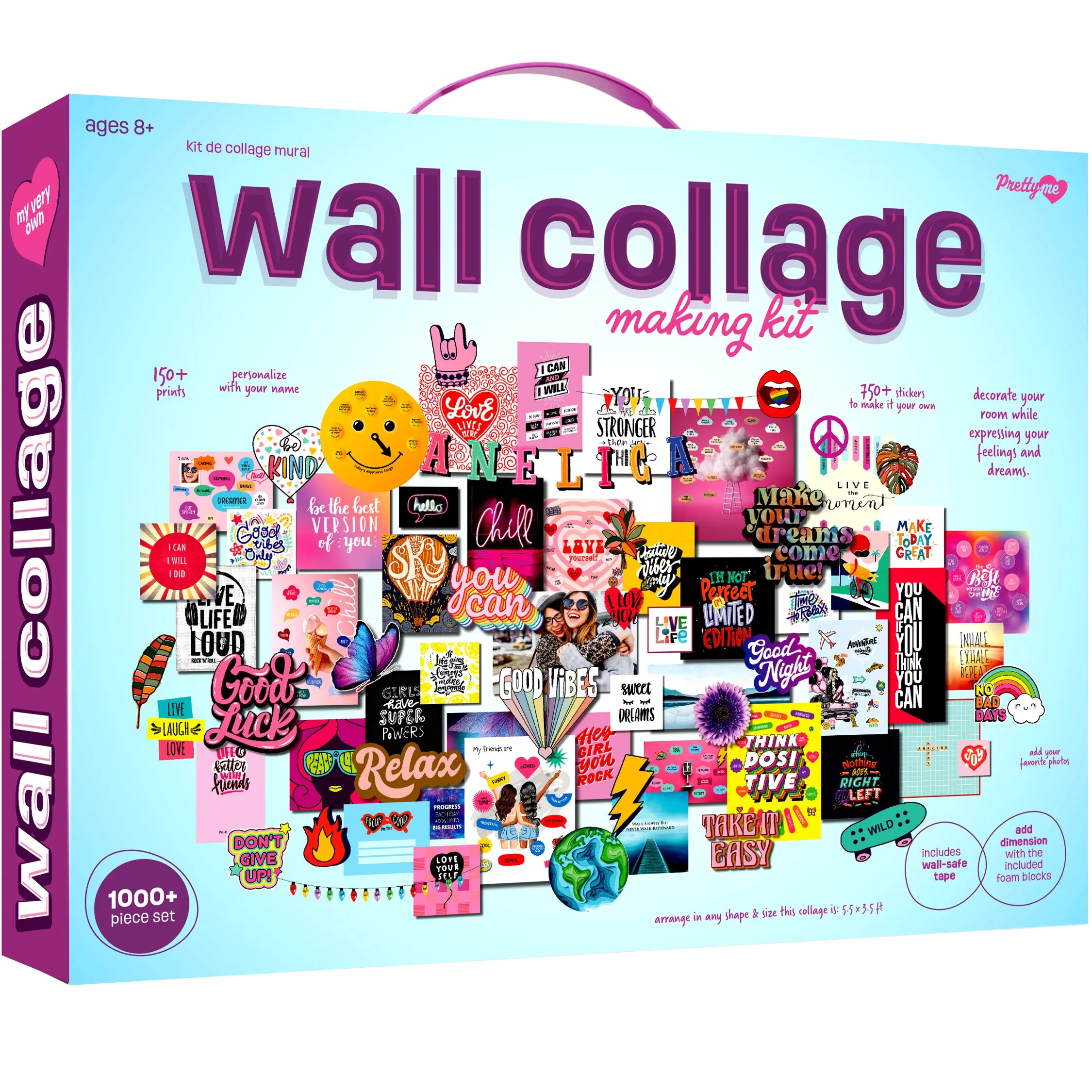 Pretty Me Wall Collage Kit - 1000+ Waterproof Decorative Stickers, Wall-Safe Tape, Foam Blocks, 150+ DIY Art Pieces, 3D Depth Photo Layout for Room Decor & Personalization Gift, Accent Wall