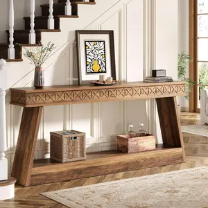 LITTLE TREE Farmhouse Console Table, 71-Inch Extra Long Entryway Table with Storage, 2-Tier Narrow Sofa Table Behind Couch, Wooden Accent Table for Living Room, Hallway, Foyer