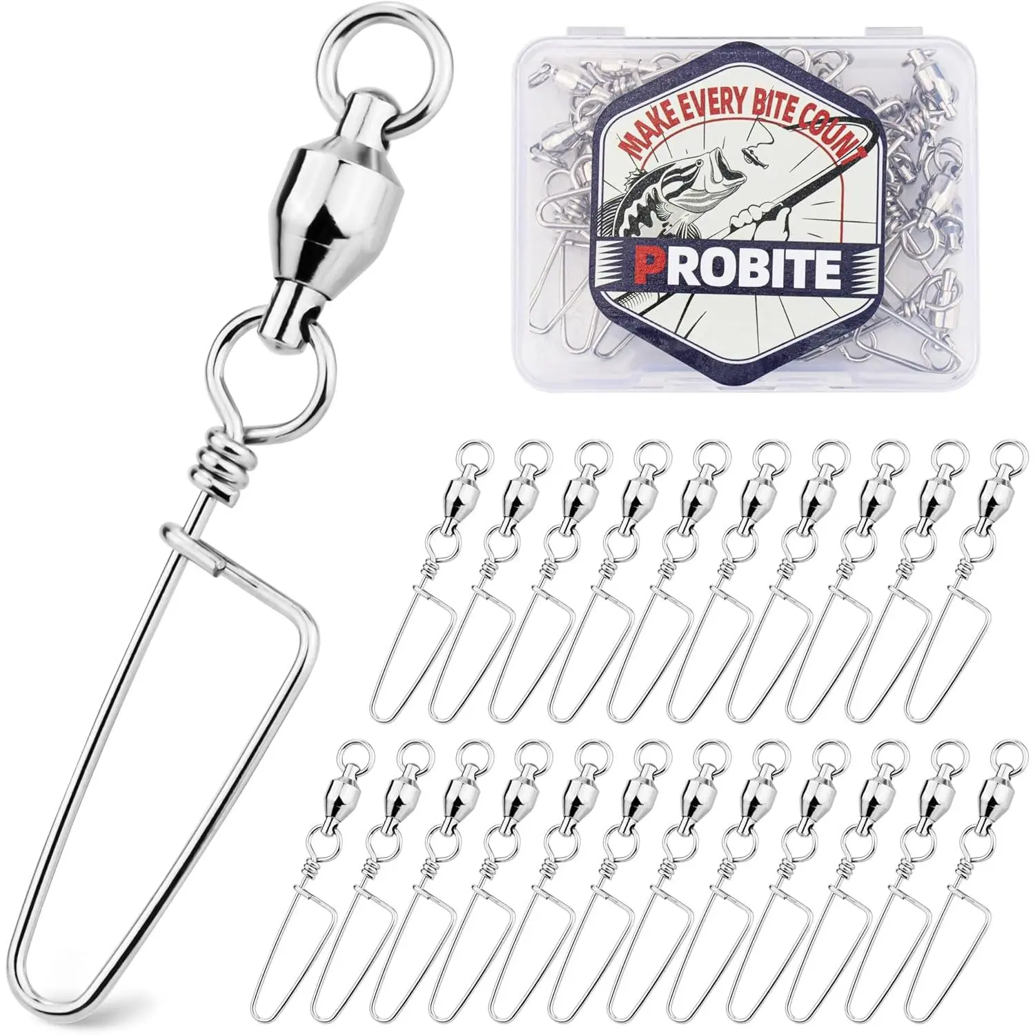 30PCS High Strength Fishing Snap Swivels – Stainless Steel Ball Bearing Barrel Swivels, Corrosion Resistant Fishing Connector Clips for Freshwater and Saltwater