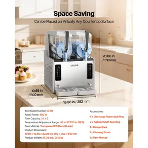 VEVOR Slushie Machine, 3L/100ozx 2 Tank Slushy Machine for Home, No Ice Needed Frozen Drink Maker, Margarita Maker with Self-Cleaning, for Frozen Margaritas, Frapps, Milkshake More