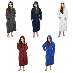 SKYLINEWEARS Womens Hooded Bathrobe Ladies Terry Cotton Spa Robe Women Shawl Collar Bathrobe