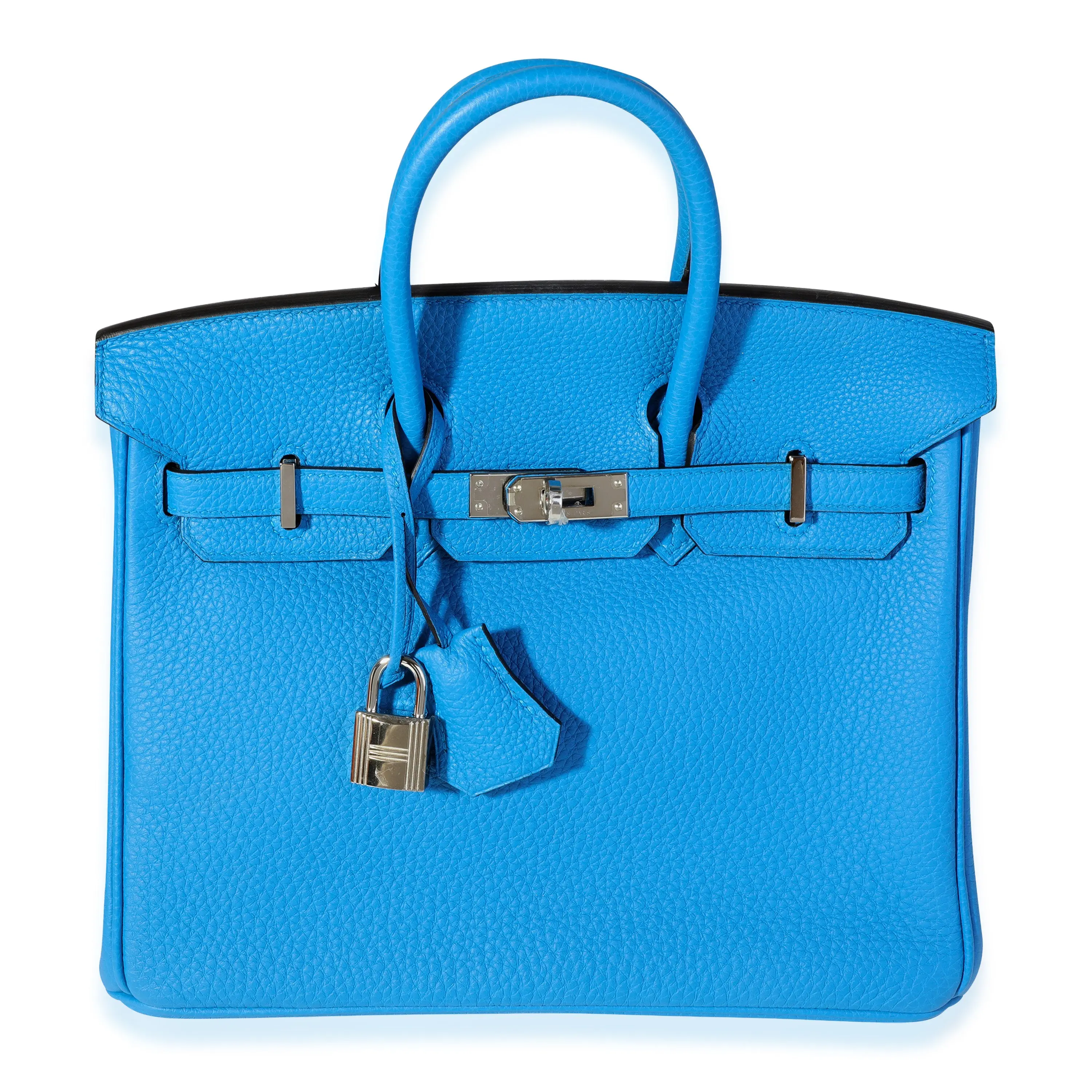 Pre-owned Leather Tote bags Bleu Zanzibar Togo Birkin 25 PHW