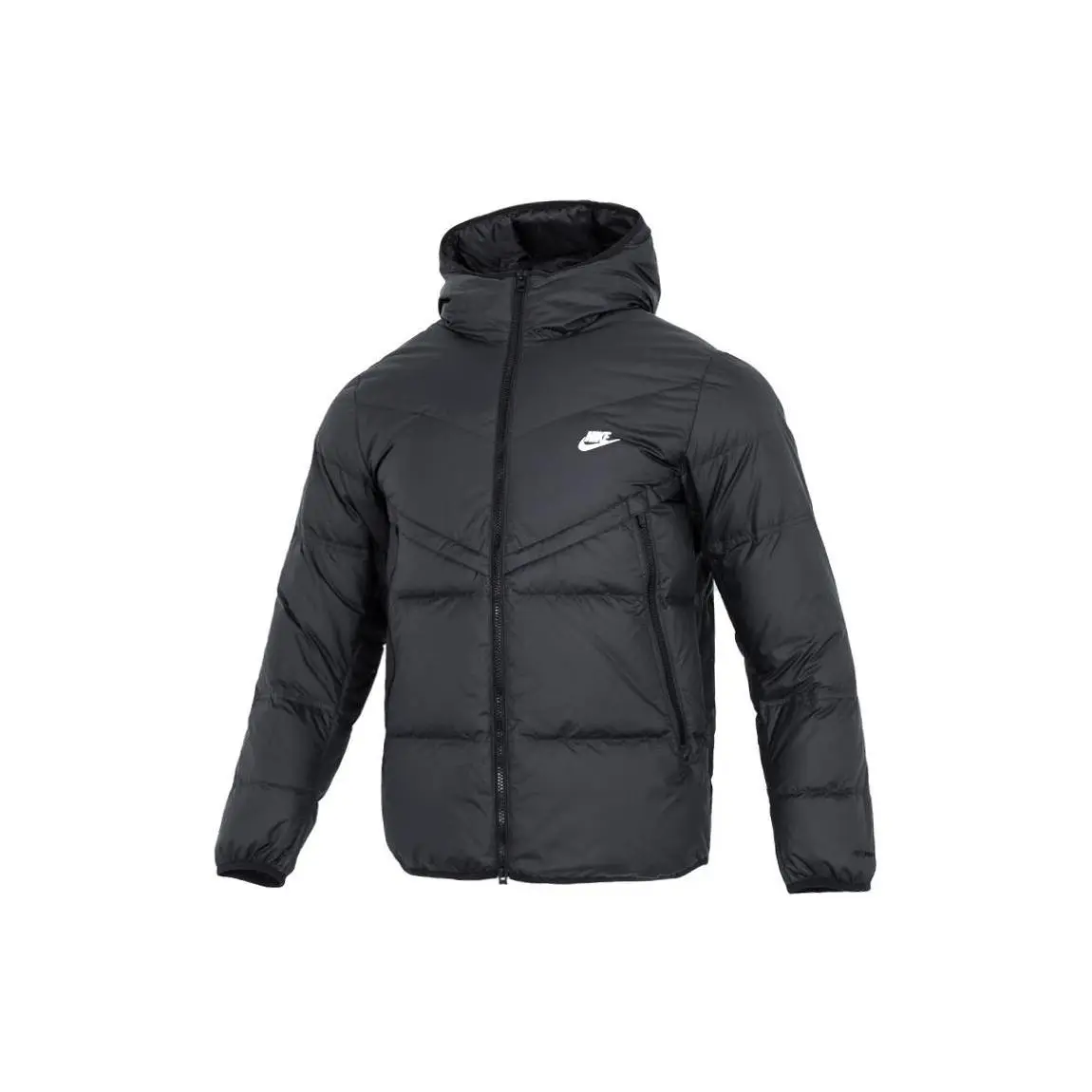 Nike Men's Logo Print Zip-Up Pocket Hooded Down Jacket Black Sneakers DV1132-010