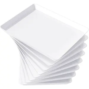 Serving Tray for Party Supplies,  Serving Platter for Catering, Snack, Fruit, Charcuterie, Appetizer, Plastic  Trays, Hosting Essentials, , 8 count, (16" x 12")