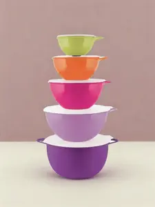 Thatsa Bowl Set - Airtight Plastic Tableware with Ergonomic Thumb Handle & Textured Interior - 600mL to 10L Sizes - Perfect for Prepping, Serving, and Storage