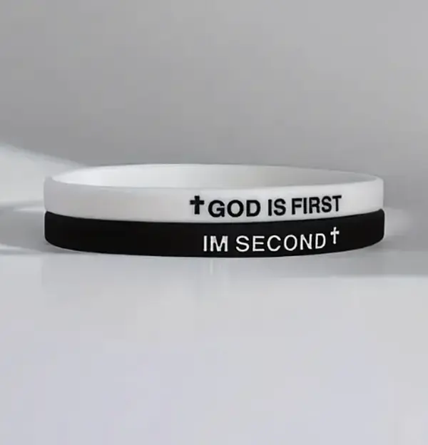 2 Pack- GOD IS FIRST BRACELET I AM SECOND Motivational Message BRACELET Thin Style Religious (Set of 2 bracelets)