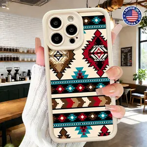 Vintage Aztec Geometric Tribal Pattern Design Case for iPhone 17 16 15 14 Pro Max 13 12 11 XR XS Plus Air Slim Shockproof Anti Drop Protective Durable TPU Cover