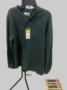 Goodfellow & Co Men's Original Textured 4-Button Full Sleeve Henley Shirt, Casual Plain Top, Green - Sizes S, M