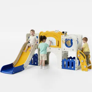 Arlopu 10-in-1 Large Toddler Slide Set, Kids Slide Climber Playset with Drawing Board, Basketball Hoop, Sturdy Baby Playground, Indoor Outdoor Playhouse for Boys and Girls Upgraded