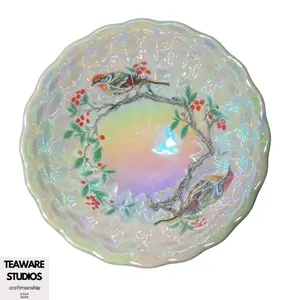 Handcrafted Luminous Bird Tea Cup Iridescent Glow-in-the-Dark Teaware with Bird Motif & Luminous Quality