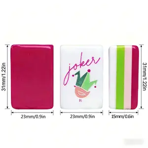 Premium Rose Red Acrylic Mahjong Set 160 engraved Tiles for Home Use Gift Giving Professional Hand Shuffled Game Night Family Entertainment Durable Travel Friendly Casino Style Complete Accessories. mahjong fun Pattern B,summervibes